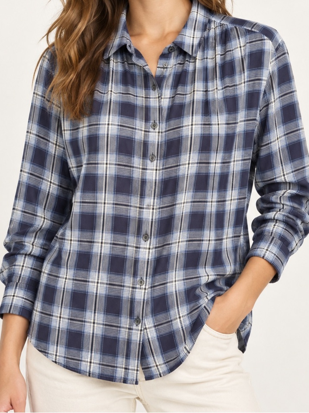 Madewell Central Lansford Soft Blue Plaid Long Sleeve Button Down Medium